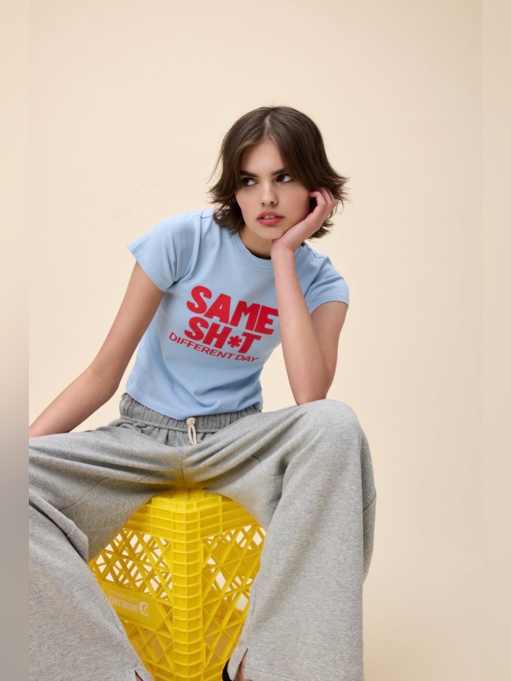 Daydreamer Light Blue Tee with Red 'Same Sh*t Different Day' Graphic
